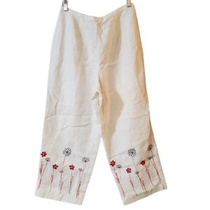 Norton McNaughton 100% Linen Women’s Floral Embroidered Cropped Pants, Size XL